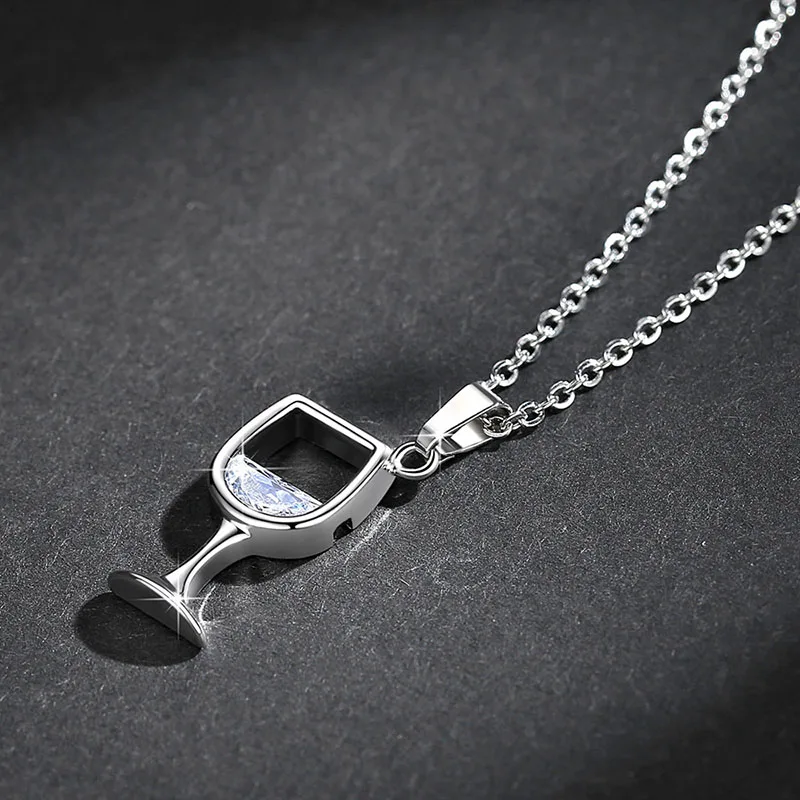 Gold Color Creative Wine Glass Pendant Necklace Zircon Crystal Wine Cup Pendants Women Chokers Clavicle Chains Neck Jewelry Gift