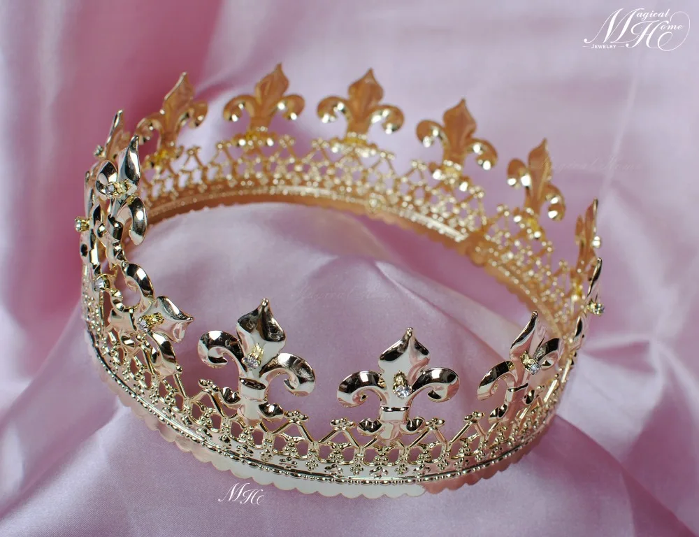 Imagem -02 - Diadema King Tiara Redonda Ouro Impermeável Medieval Austríaco Cristais para Festa Arte Decoração para Homens