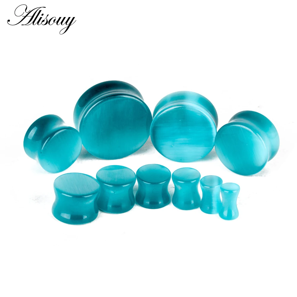 Alisouy 1 Pair Round Stone Ear Plug Fashion Cute Expander Extension Tunnels Piercing Jewelry Body Jewelry Gauges 5mm-25mm