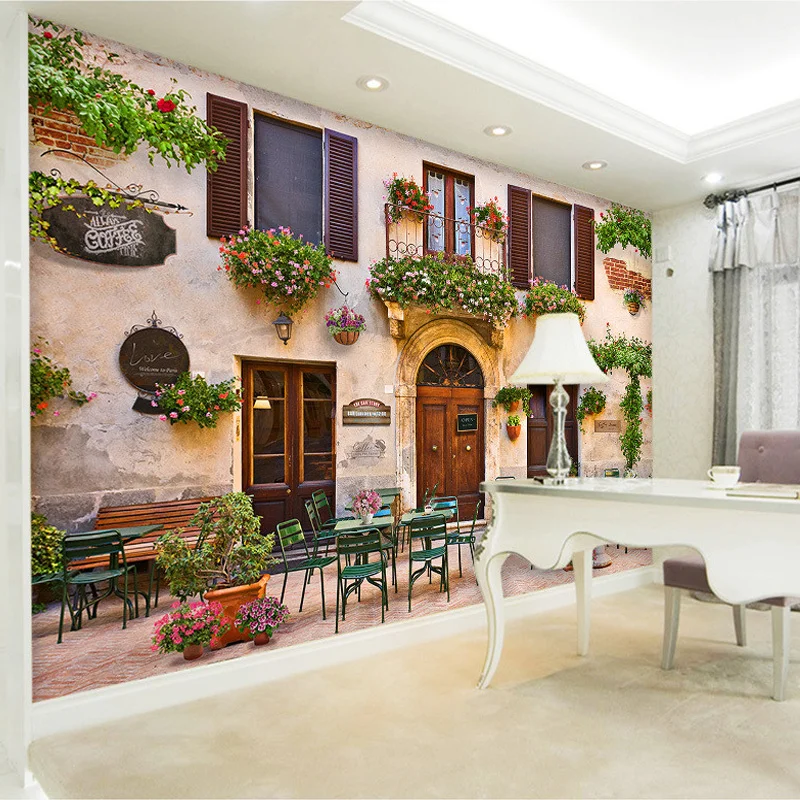 Custom 3D Photo Wallpaper European Style Retro Street Cafe Restaurant Backdrop Decoration Mural Wall Paper Papel De Parede Sala
