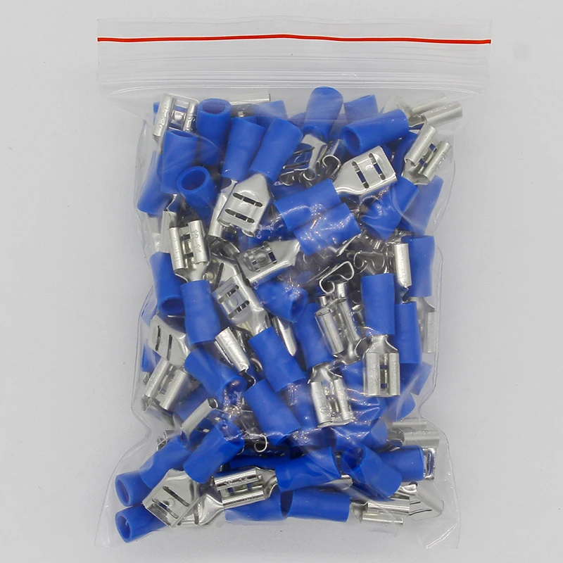 FDD2-250 Female Insulated Electrical Crimp Terminal for 1.5-2.5mm2 Connectors Cable Wire Connector 100PCS/Pack FDD2.5-250 FDD