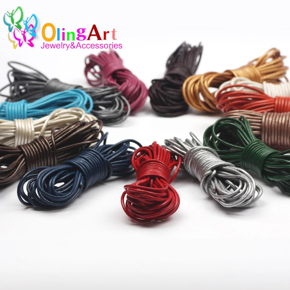 OlingArt 1.5mm 5 m/lotto Craft multicolore tondo in vera pelle cavo/orecchini fai da te bracciale collana girocollo creazione di gioielli