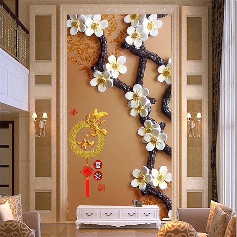 

wellyu Custom wallpaper 3d photo mural embossed stereo 3d обои Chinese style plum porch aisle background wall paper papier peint