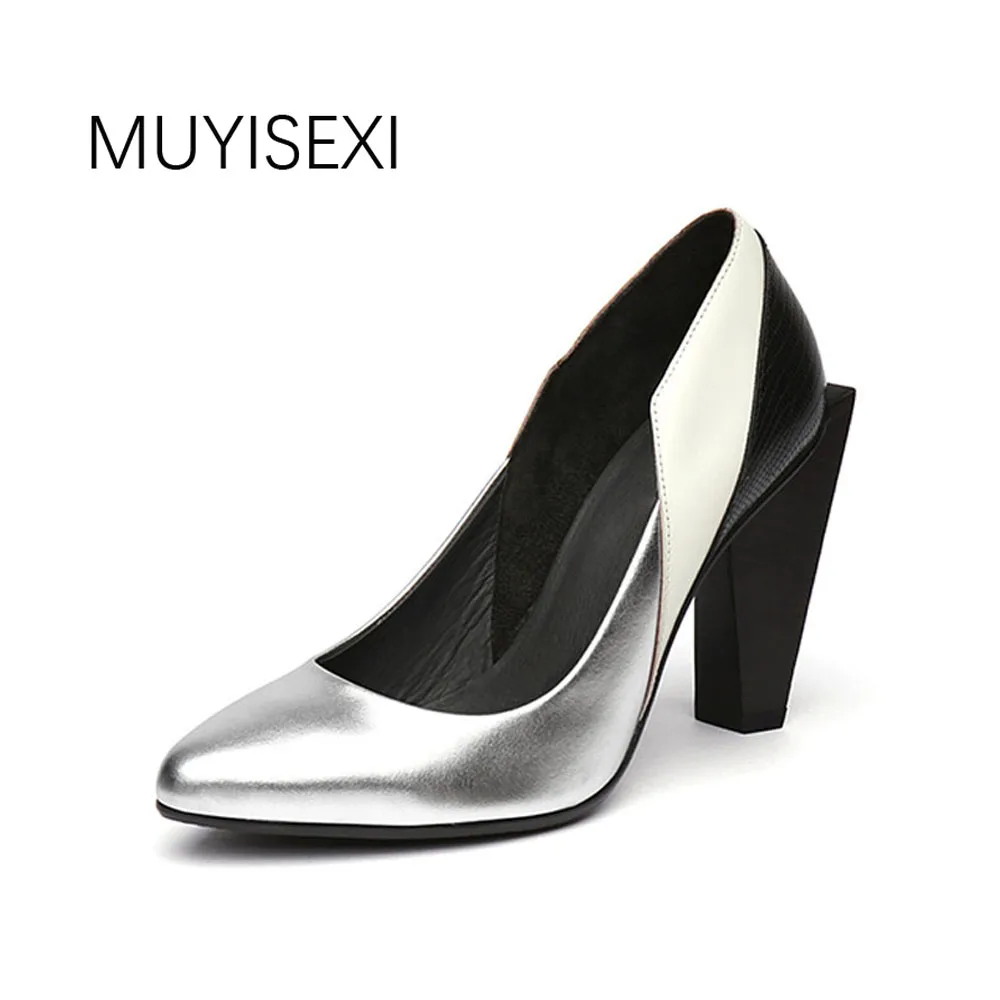 Women High Heel Genuine leather Round Toe Slip on Spike Heels Mixed color Women Shoes Women Pumps HL056 MUYISEXI