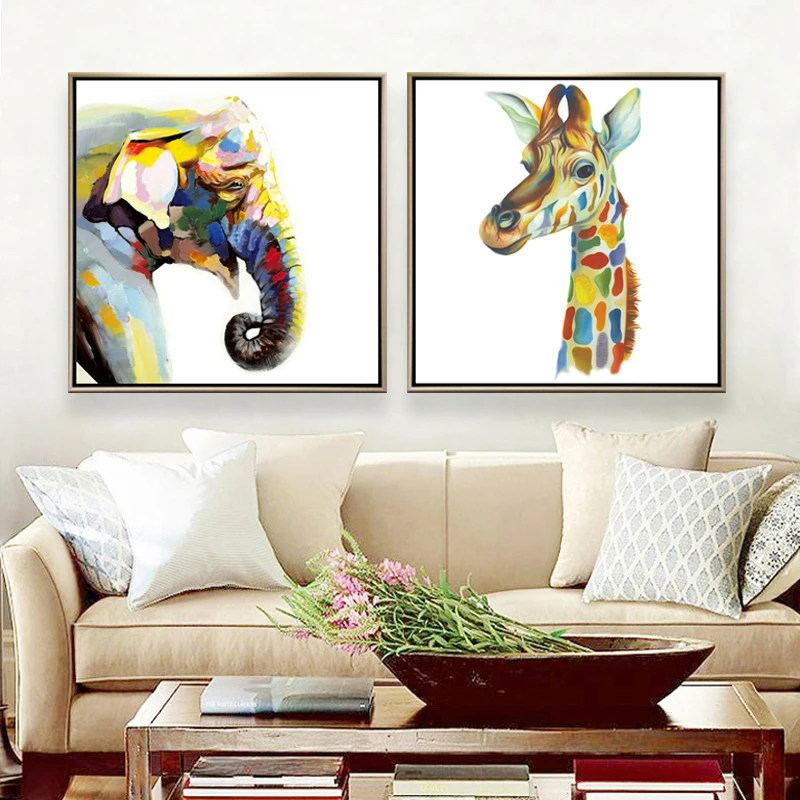 Pintura al óleo moderna sobre lienzo blanco, dibujo de animales de pradera, pinturas para sala de estar, pinturas para el hogar, cuadro cuadrado de 20x20