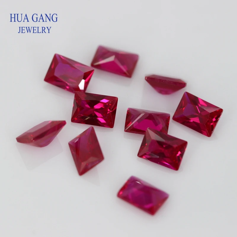 5# Red Stone Rectangle Shape Princess Cut Synthetic Corundum Gems stone For jewelry Size 2x3~10x14mm