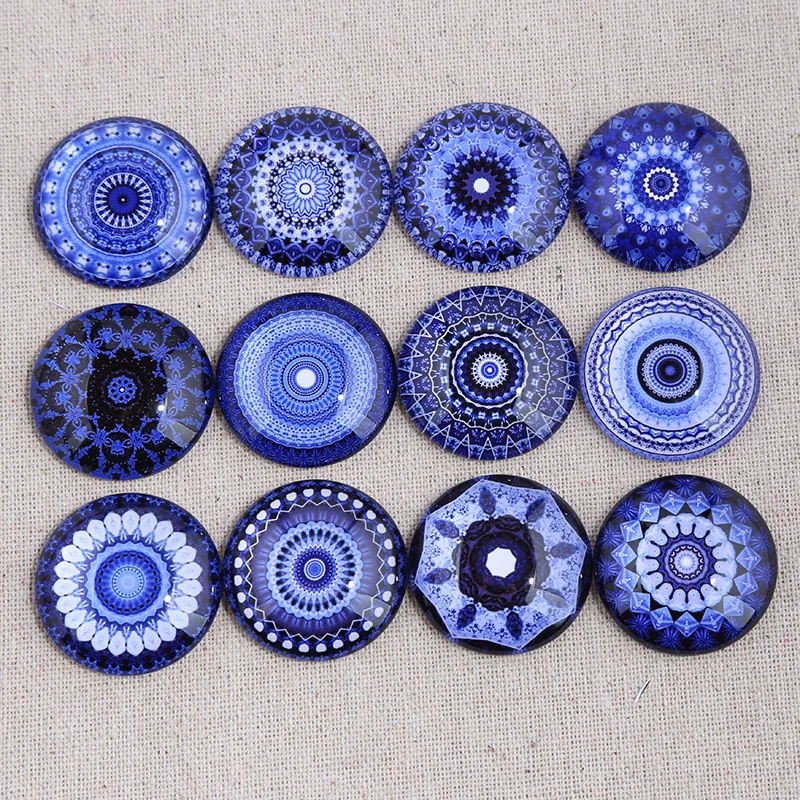 reidgaller mix blue mandala photo round glass cabochon 12mm 14mm 18mm 20mm 25mm 30mm diy earrings pendants findings for jewelry