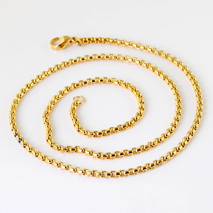 5pcs in bulk 3mm Gold Square Box Rolo chain stainless steel Jewelry women Mens necklace 16''-28''