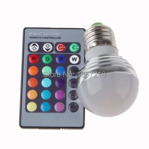 Dimmable RGB E27 LED Light Bulb And Remote Controller Magic Lighting 16 Colors 85-265V +24Key IR Remote Control1PCS/Lot