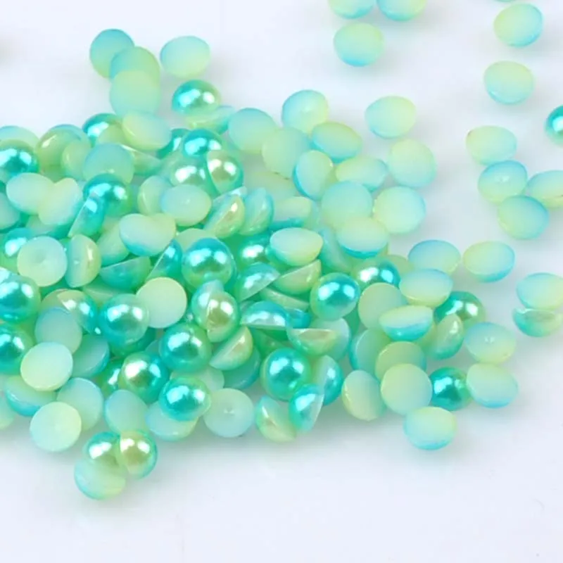 600Pcs Blue and Green Half Round Pearl Flatback cabochons Buttons for Scrapbook Craft 6mm ABS YKL0549-6