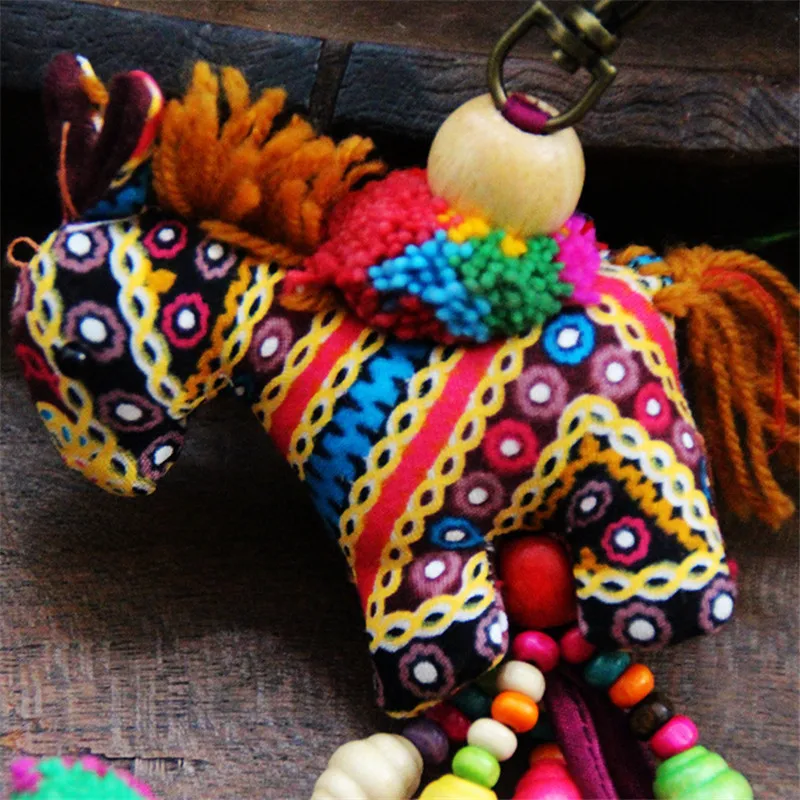 Glamorous Thailand Horse Crafts Southeast Asia My Pony Rainbow Pompom Keychain Charm Bag Pendant ethnic Wool Balls Hanging Decor