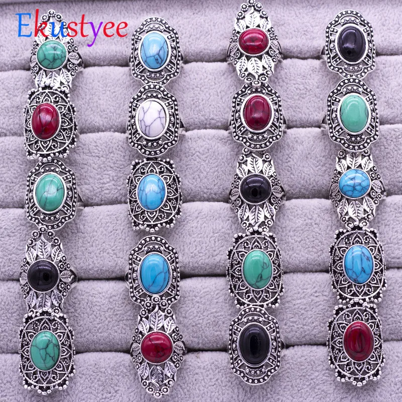 20pcs vintage stone Ring Tribal vintage retro ethnic women men unisex color mix styles alloy Jewelry wholesale lots rings