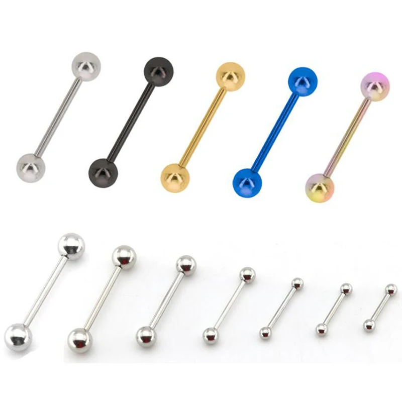 SaYao 2 Pieces Gold Long Industrial Barbell Tongue Ring Nipple Bar Tragus Ear Piercing Body Jewelry