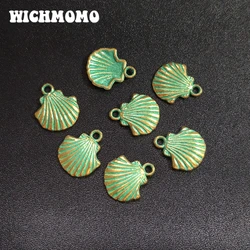 18MM 20pcs/bag Retro Patina Plated Zinc Alloy Green Scallop Shape Charms Pendants for DIY Jewelry Accessories PJ016