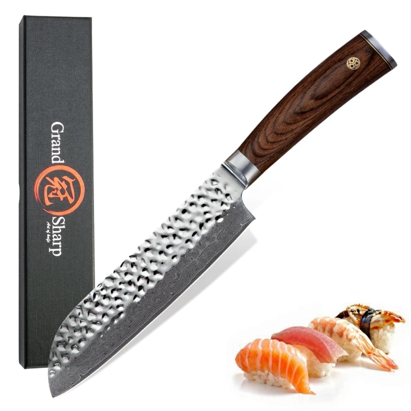 Grandsharp 6.7''Professional Damascus Kitchen Knife 67 Layers AUS-10 Santoku Knife Japanese Steel Chef's Cooking Knives with Box