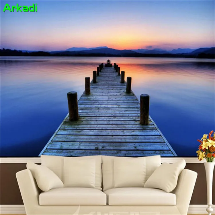 Nature Seaside Landscape Sunset Forest Wooden Bridge Photo Mural Living Room Bedroom Wallpaper Home Decor Custom Any Size