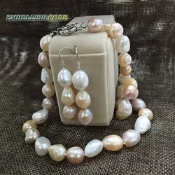 summer sheen semi baroque irregular necklace hook dangle earring set freshwater pearls Mixed color white pink purple stely