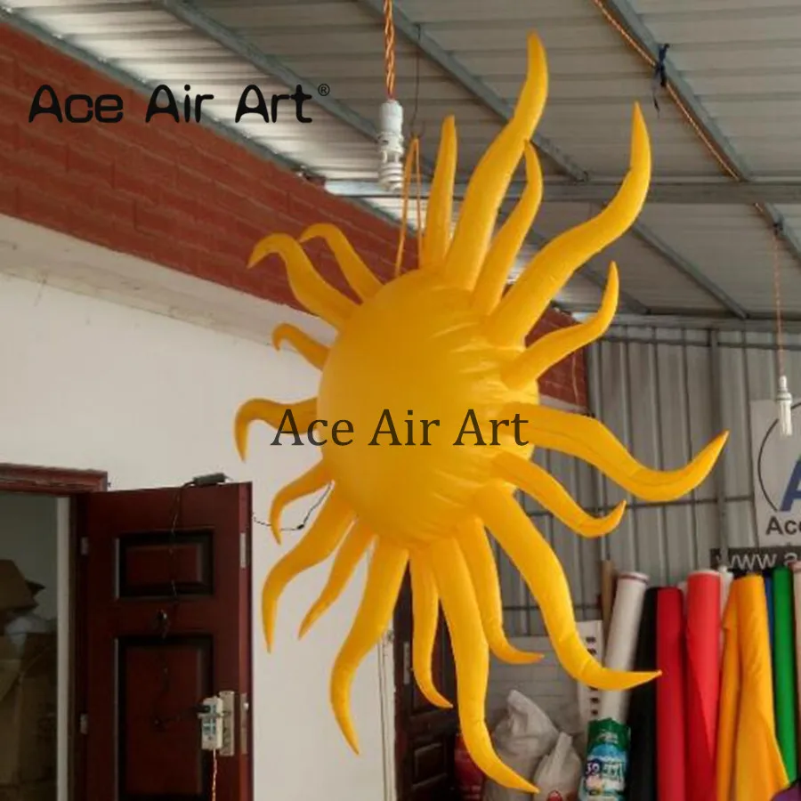 Nicely Hanging Ceiling Yellow Inflatable Sun Model with LED Lights Replica for Club and Party