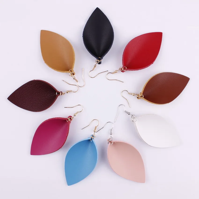 14 Colors New Leaf Leather Fashion Bohemian Earrings For Women Multicolors Leather Dangle Drop Earrings Jewelry Gift Wholesale