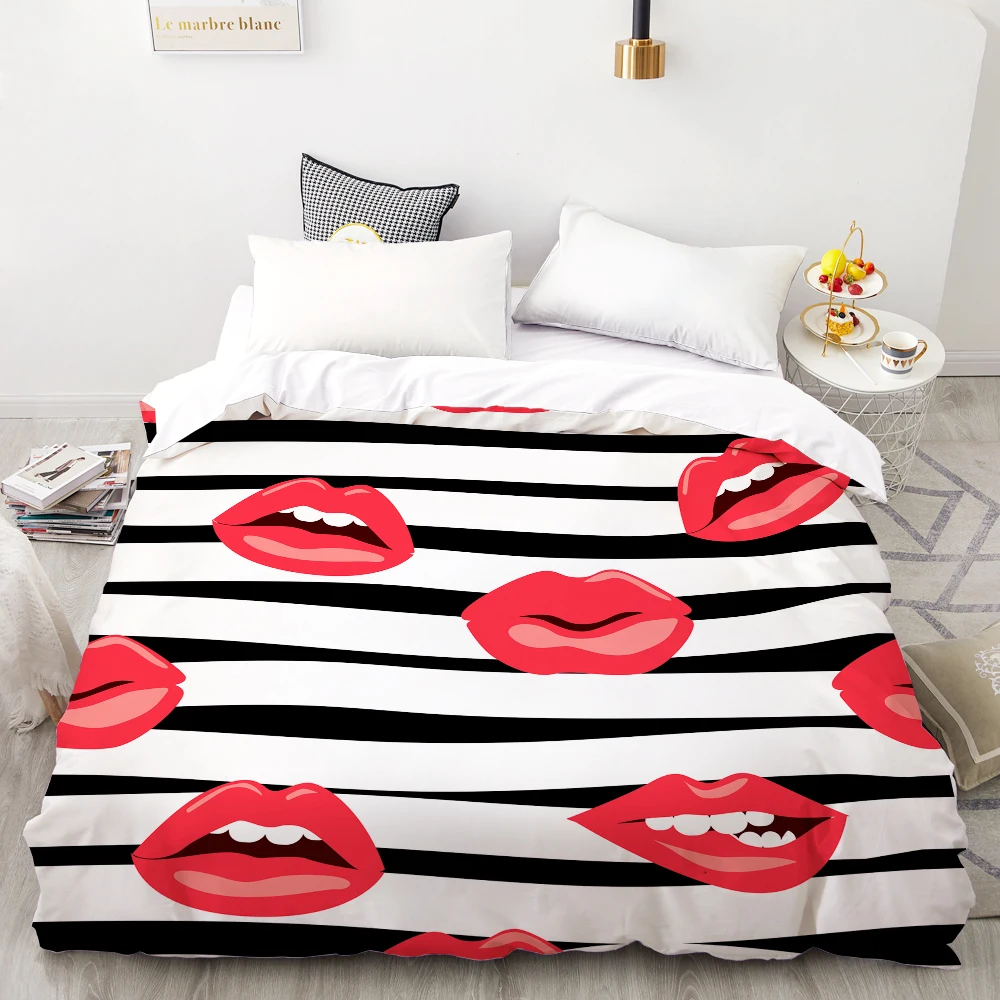 3D Digital Printing Custom Bedding Set,Quilt/Duvet Cover Set Twin Full Queen King,Wedding Bedclothes Sexy red lips Drop Shipping