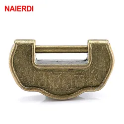 NAIERDI 34*20mm Chinese Vintage Antique style Lock Zinc Alloy Bronze padlock Jewelry Chest Box Padlock Wooden Suitcase Drawer