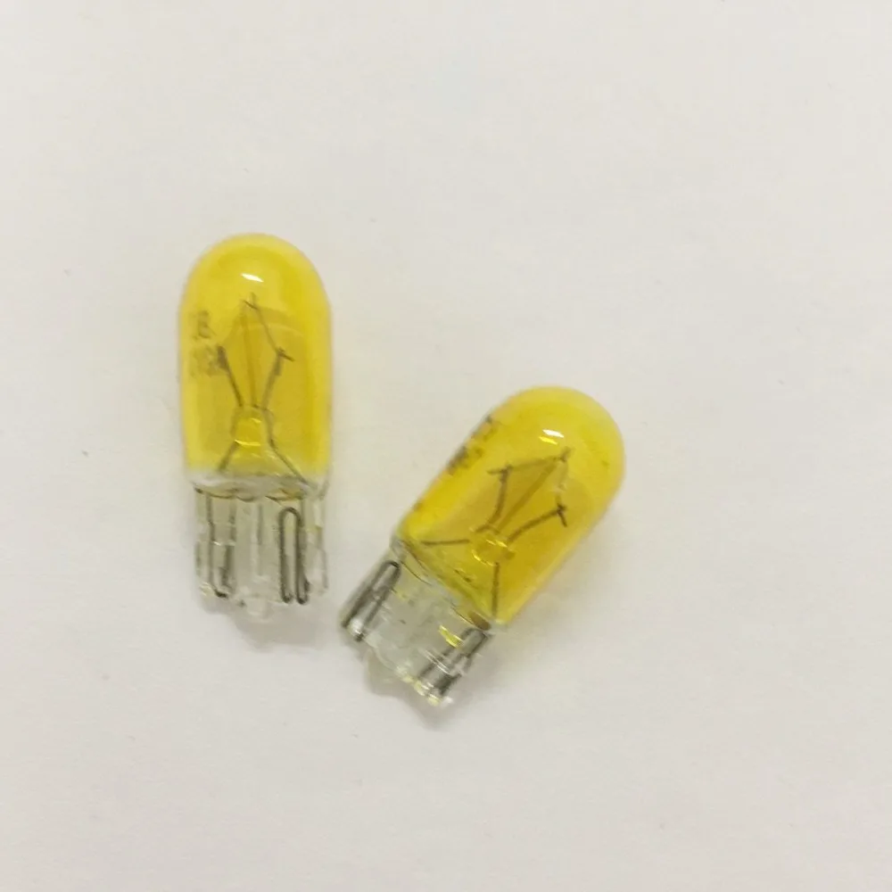 10Pcs DC 12V T10 W5W 194 501 5W Car Halogen Bulb Signal Interior Car light Side Marker light Yellow Glass Car Halogen Bulbs