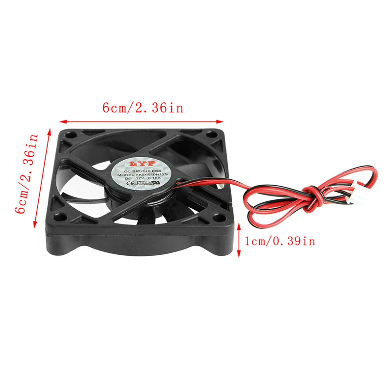 DC 12V 2-Pin 60x60x10mm PC Computer CPU System Sleeve-Bearing Cooling Fan 6010
