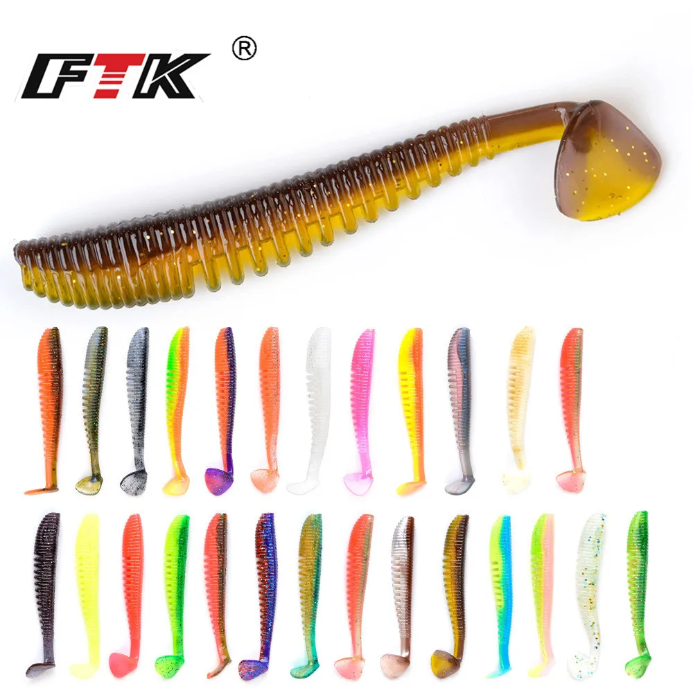 FTK 75mm 100mm 125mm Silicone Bait Smell Soft Fishing Lure 4-10PCS Wobblers Worm Shad Artificial Fishing Bait For Bass