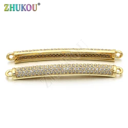 3*36mm Trendy Brass Cubic Zirconia Curved Tube Spacer Beads for DIY Jewelry Bracelet Necklace Making, Model: VW12