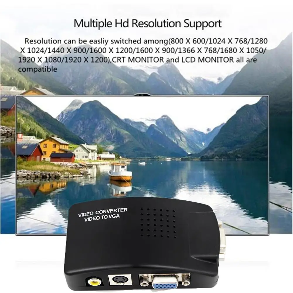 Wholesale RCA Composite AV S-Video to VGA Converter Box CCTV DVR PC Laptop to TV Projector VGA Input to VGA Output Video Convert