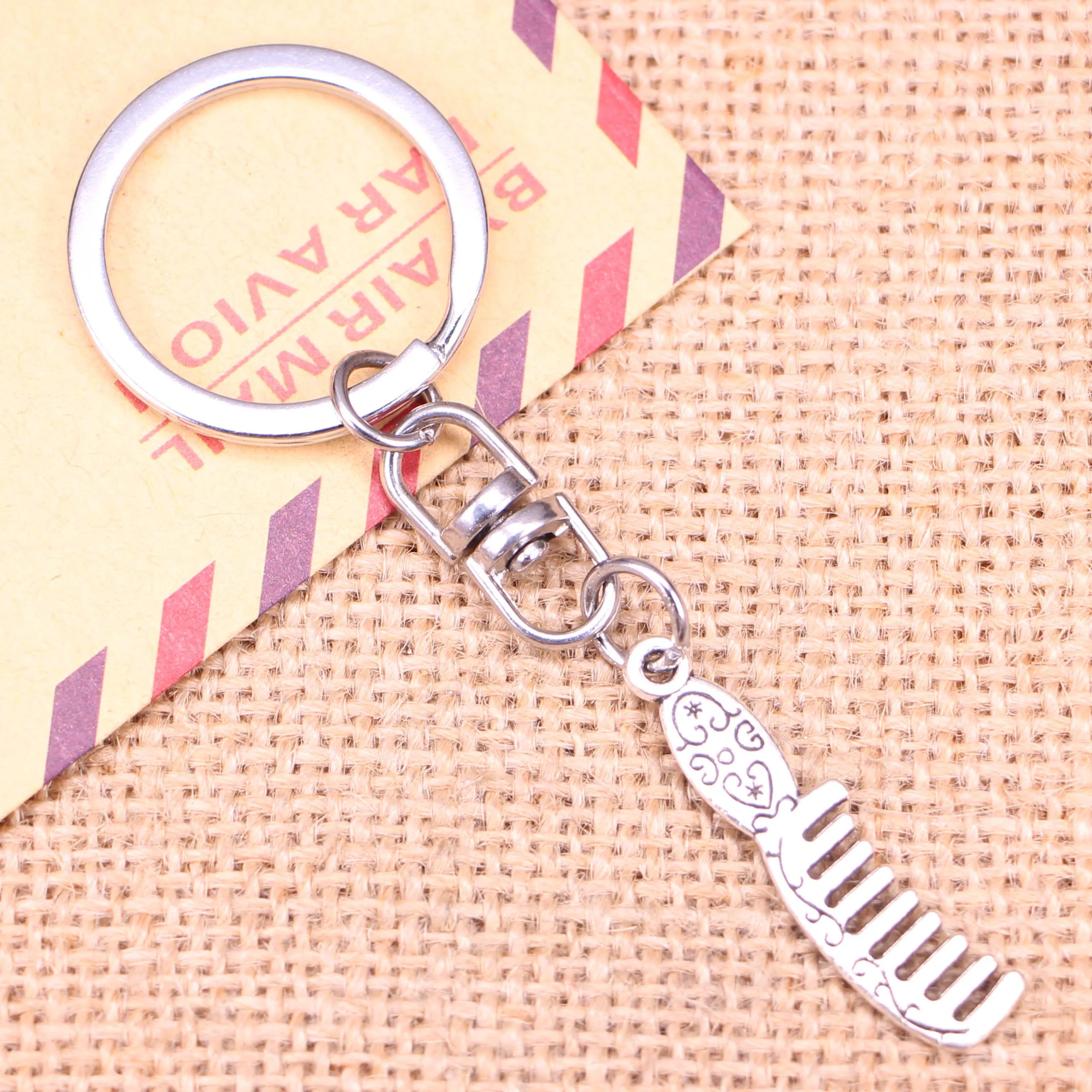 20pcs New Fashion Keychain 35x9mm double sided comb Pendants DIY Men Jewelry Car Key Chain Ring Holder Souvenir For Gift