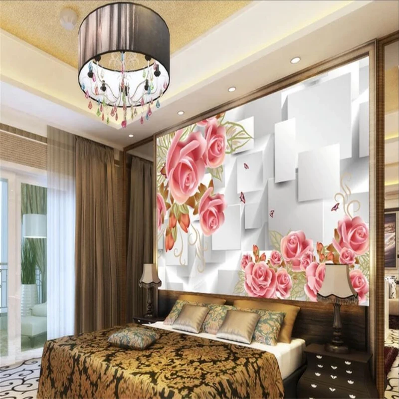 Decorative wallpaper Fashionable rose 3D box TV background decoration painting