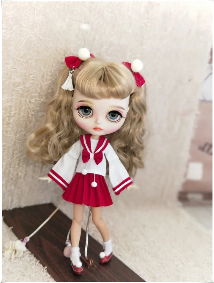 2pcs/Set Fashion  Pleated Skirt Japanese Style School Uniform Sailor Suit  for Blyth Kurhn 1/6 Dolls Accessories