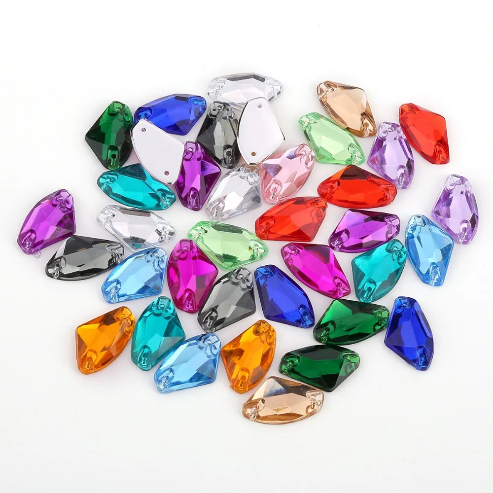 50pcs 12x18mm fan-shaped Glitter Crysta Sew On Acrylic Rhinestone Flatback Colorful Beads For Wedding Dress Shoes Bags Diy Trim