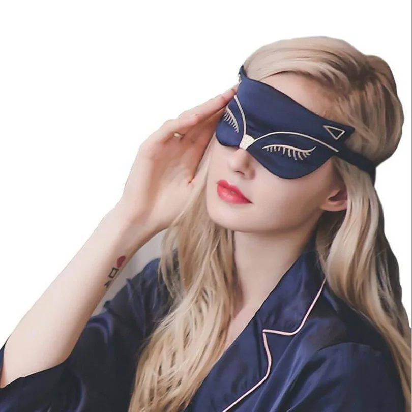 Sex fox Upscale Real Silk Sleep Eye Mask Portable Travel  Rest Aid  Soft Cover Eye Patch Eyeshade Sleeping Mask Case MR090