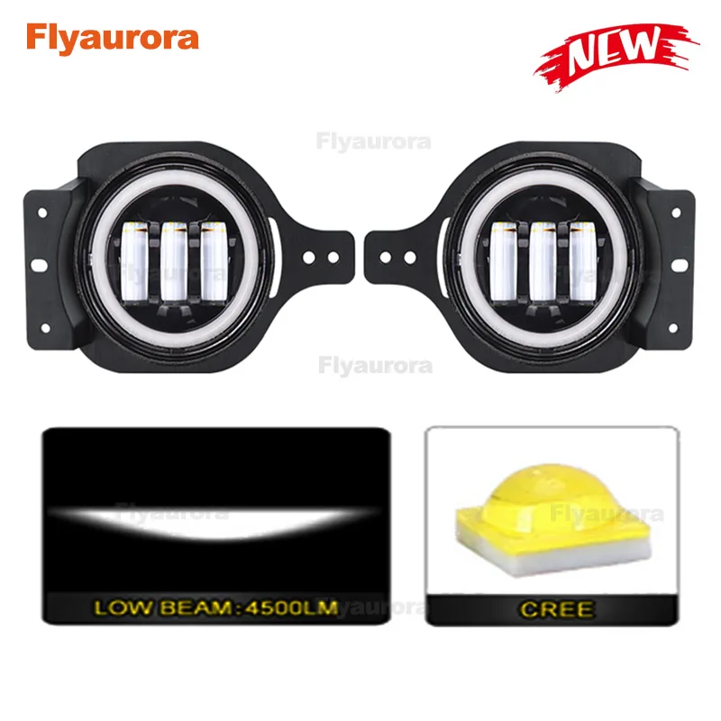 flyauror Hot Sale 4 Inch 30W Halo Ring Projector Lens DRL Turn Signal Foglight Car Led Fog Light For Jeep Wrangler