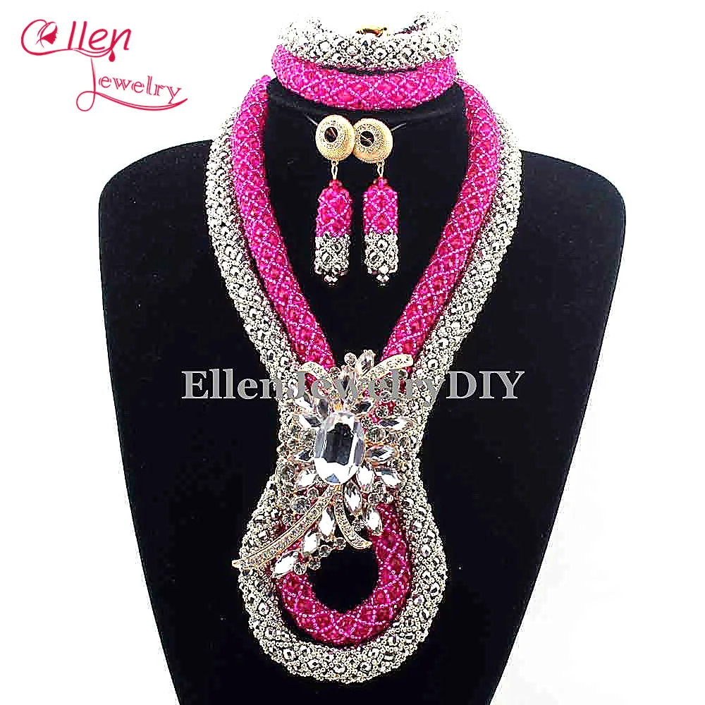 

Nigerian Wedding Crystal beads Bridal Necklaces Jewelry Sets Big African beads Jewelry Sets Costume necklace E1020