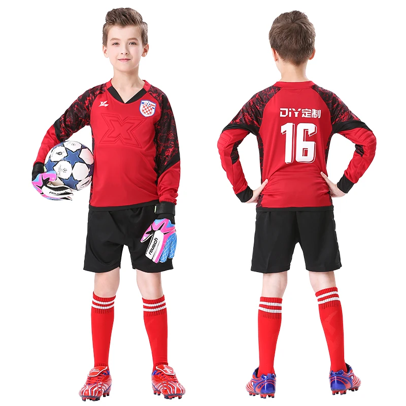 Child Soccer Goalkeeper Jersey Set Sponge Protector Customized Goalkeeper Uniform Suit Shorts Thicken Sponge Protector Doorkeepe