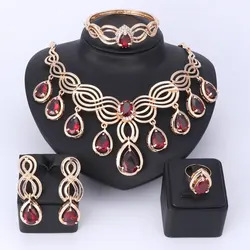 Top Exquisite Dubai Tassel Gem Jewelry Set Luxury Gold Color Crystal Necklace Big Nigerian Wedding African Beads Jewelry Sets