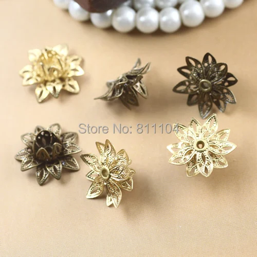 15mm Multi-color Plated Brass Metal Blank Filigree 3D Circle Flower Charms Links Wraps Connectors Jewelry Findings Settings