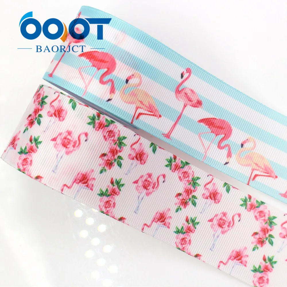 OOOT BAORJCT G-18623-566 38 mm 10 yards Flamingos Ribbons Thermal transfer Printed grosgrain Wedding DIY handmade material