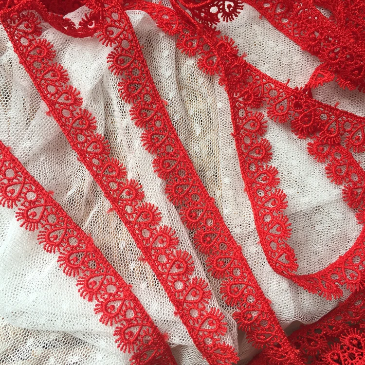 5yards/lot wide 1.5cm red Eyelashes lace trim flower red water - soluble lace fabric handmade diy clothes accessories SC192