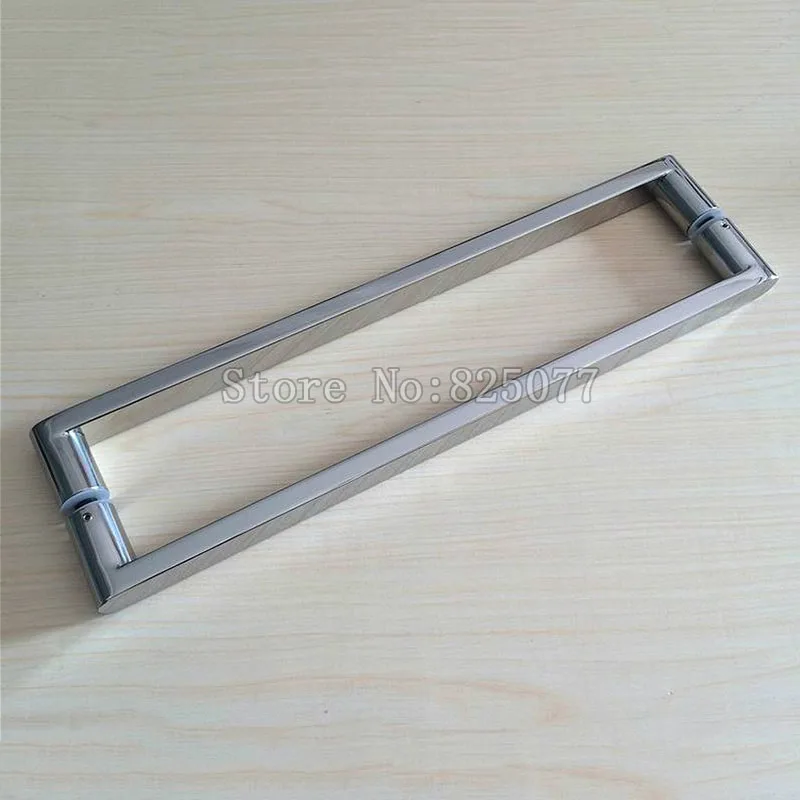 

1Pair 304 Stainless steel square pipe handle polish chrome shower room glass door handle C-C: 400mm JF1252