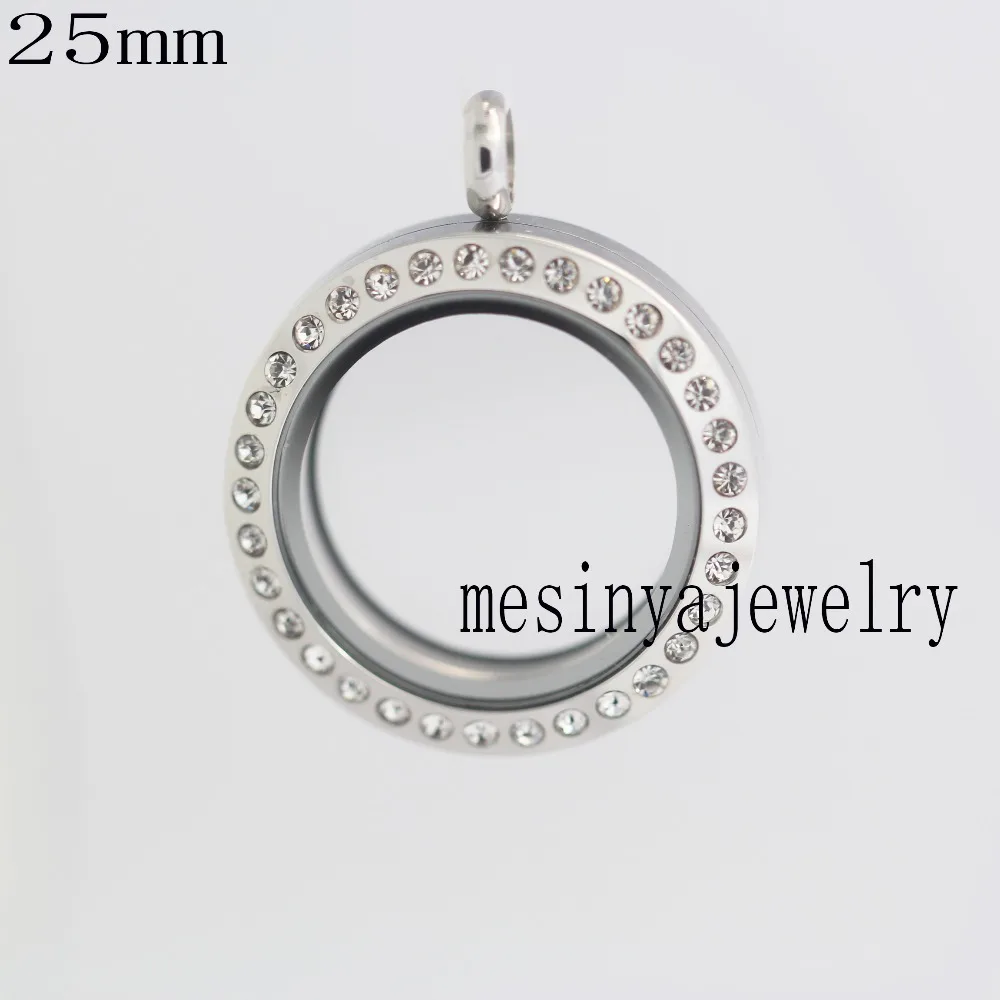 6 pcs 316L stainless steel color czech crystal medium 25mm glass locket for floating charms keepsake Xmas gift