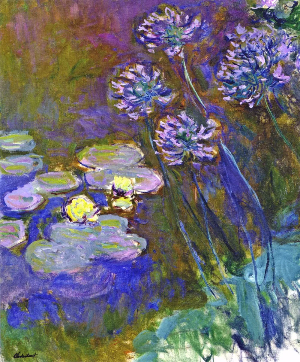 

100% handmade landscape oil painting reproduction on linen canvas,water-lilies-and-agapanthus-1 by claude monet,Free DHL Shippin