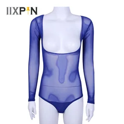Womens Belly Dance Bodysuit See Through Sheer Mesh Opened Bust Body Stocking High Cut Thong Leotard Unitard Bodysuits