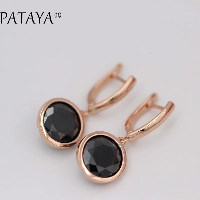 PATAYA New Fashion Multi-Colored Earrings 585 Rose Gold Color Round Natural Cubic Zirconia Dangle Earrings Women Luxury Earring