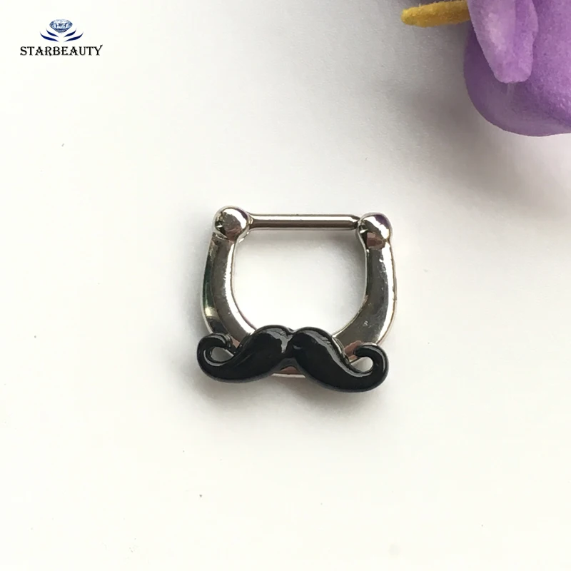 1 Piece Unique Black Mustache Hoop Nose Ring Stud clicker 16G Piercing Septum Clickers Nose Stud Rings Body Piercing Jewelry