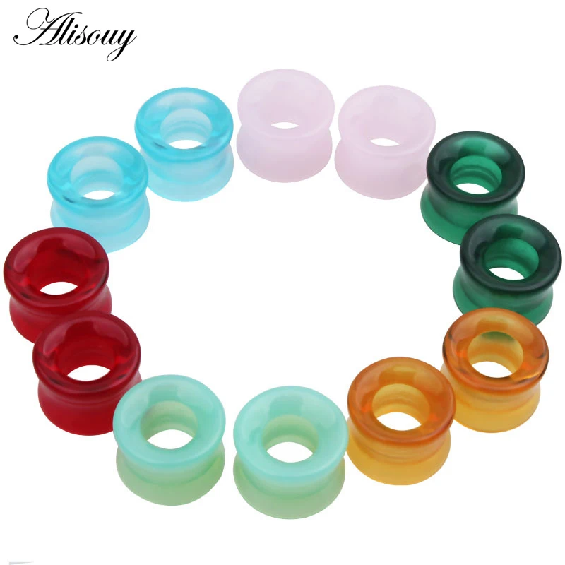 Alisouy 2pcs/lot Piercing Stone Ear Plugs Piercing Body Jewelry Expander Double Flared Ear Gauges 8-16mm Six Color for Chose