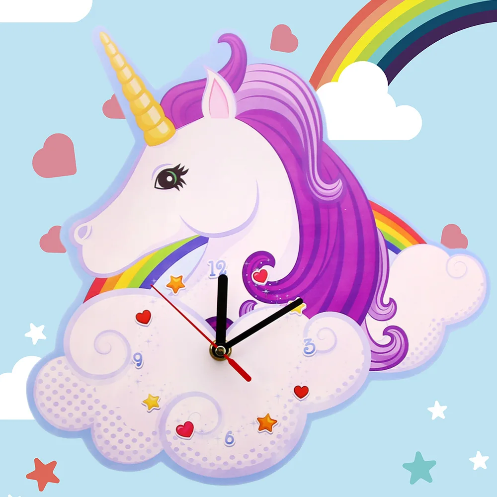 Unicorn Wall Clock Personalised Time Clock Gift For Girls Nursery Unicorn and Rainbow Kids Bedroom Decor Magic Clock